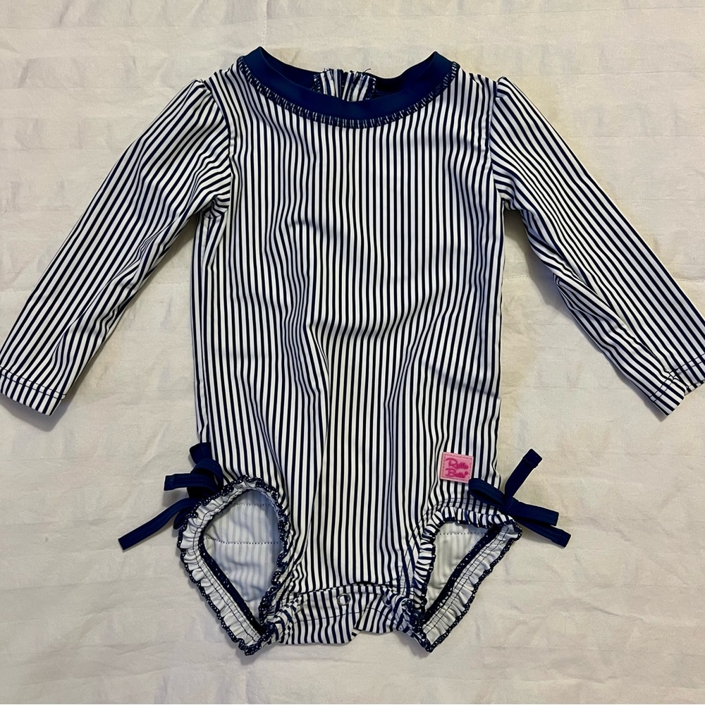 Ruffle Butts Navy and White Striped Bodysuit